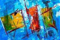 这幅抽象画以充满活力的色彩和大胆的笔触，创造出富有活力的构图