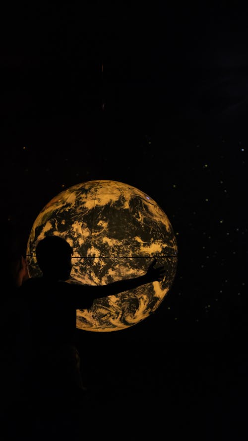 Silhouette of Person Standing by Globe Model