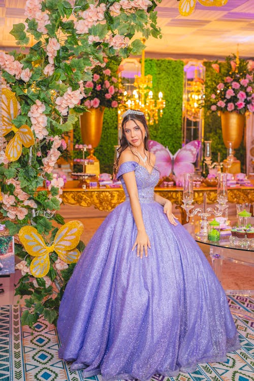 Portrait of a Quinceañera in a Purple Dress