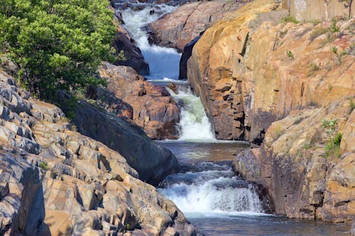 Waterfall on Stream between Rocks