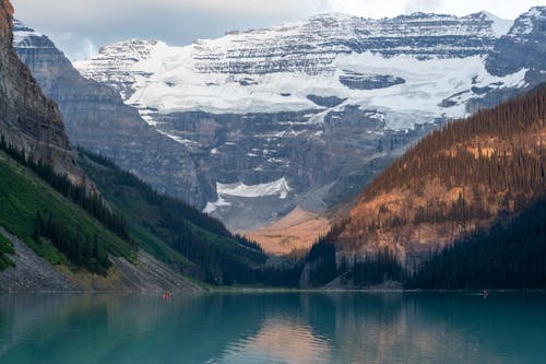 Scenic Landscape of the Lake Louise and Snowcapped Mountains in Banff National Park, Alberta, Canada