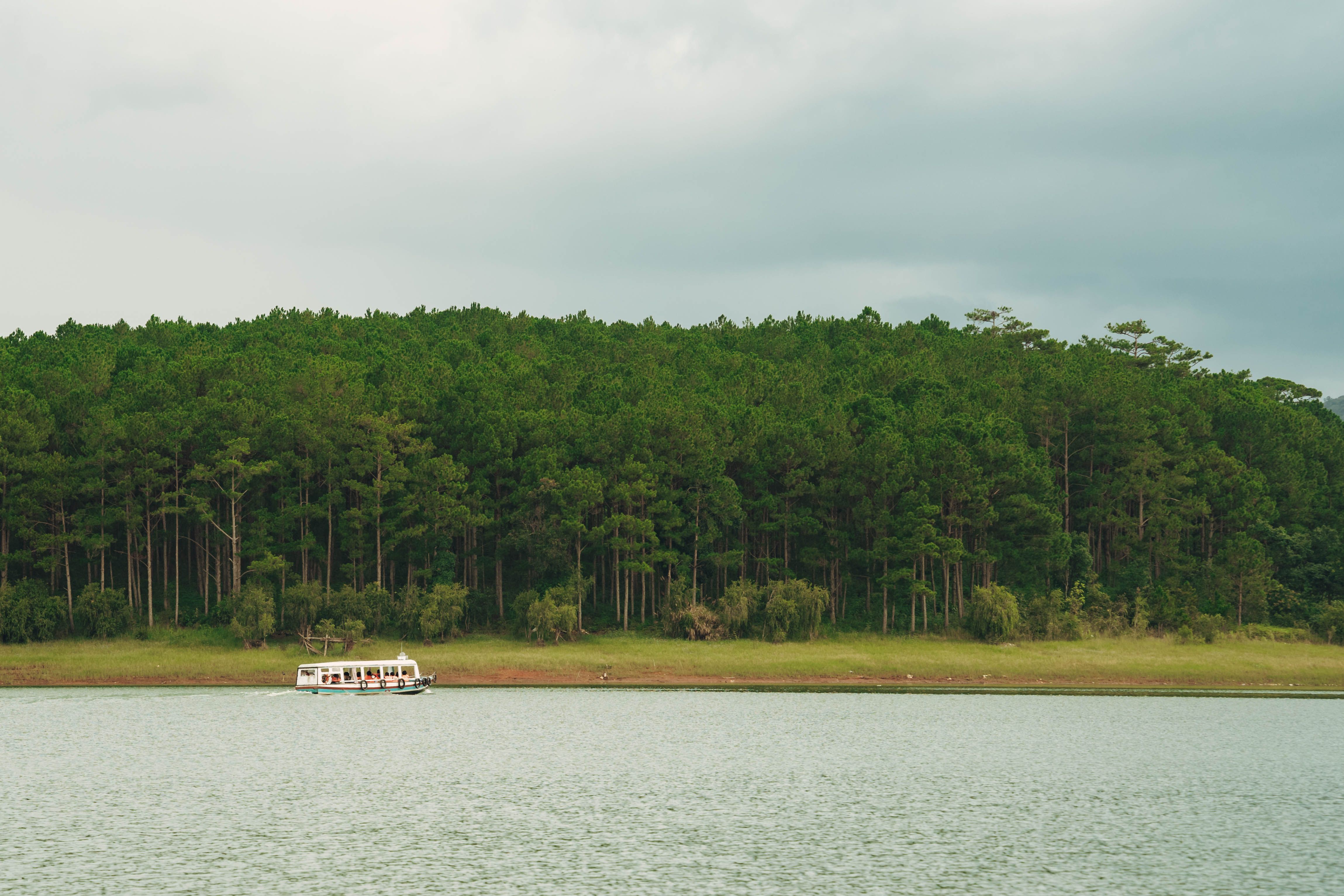 Landscape with Trees and a Ferry on a River · Free Stock Photo