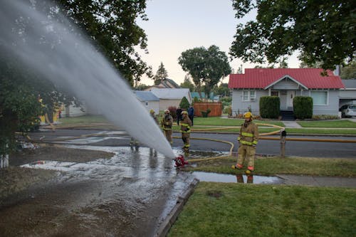 View of Firefighters Extinguishing a Fire