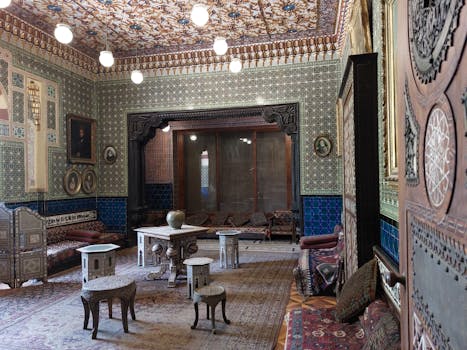 Intricately designed traditional interior room with rich decor and furniture in Cairo.