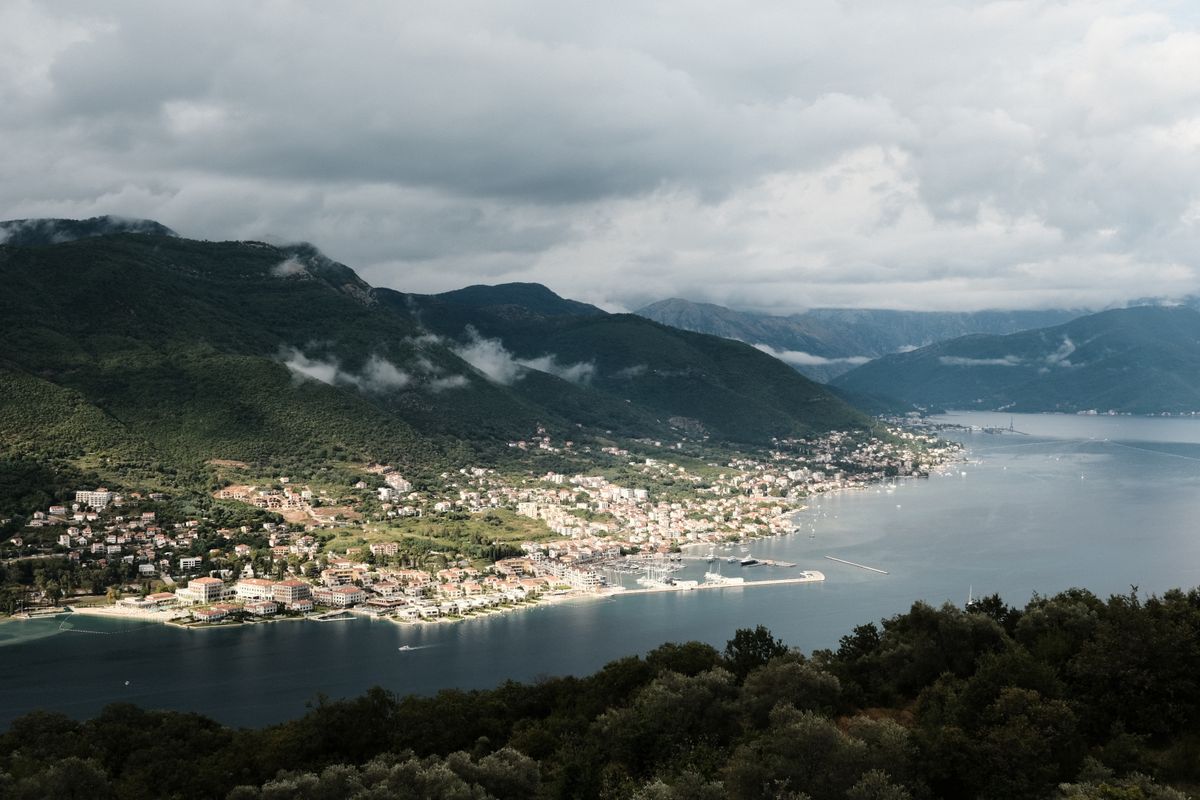 A view from above over Herceg Novi and the mouth of the bay