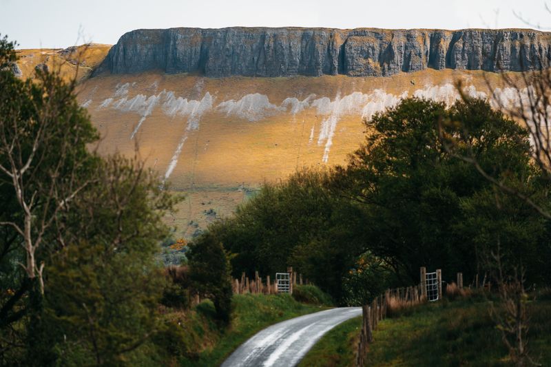 Benbulbin above a country road and green fields