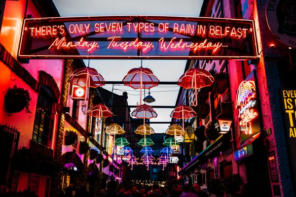 The Umbrella Street in Belfast Cathedral Quarter, Northern Ireland