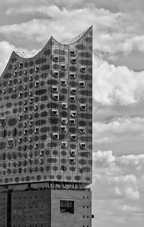 Facade of the Elbphilharmonie - a Concert Hall in Hamburg, Germany 