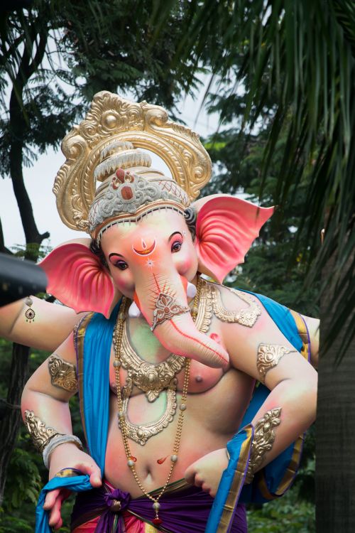 Free A vivid statue of Lord Ganesha adorned for Ganesh Chaturthi celebrations in Mumbai, India. Stock Photo