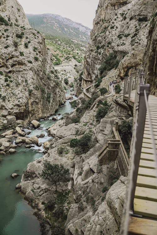 Narrow Footpath with Steps in a Mountain Gorge, Caminito del Rey, Spain