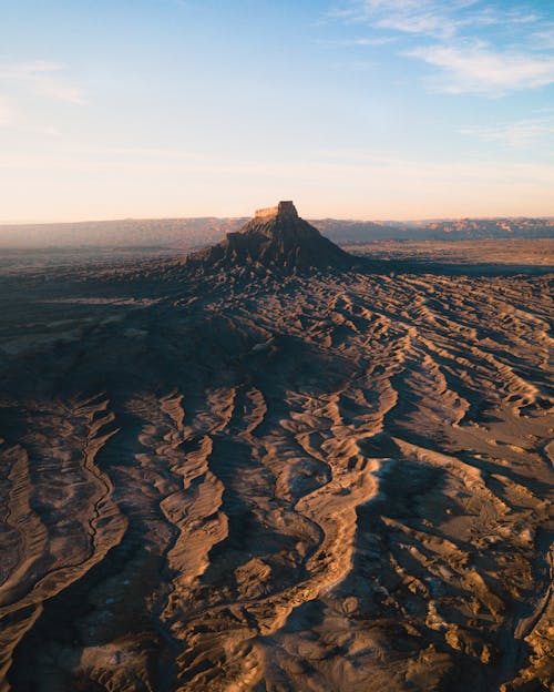 View of Factory Butte at Sunset, Wayne County, Utah, USA