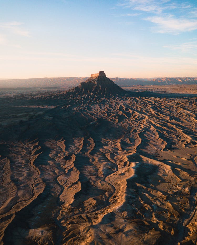 View Of Factory Butte At Sunset, Wayne County, Utah, USA