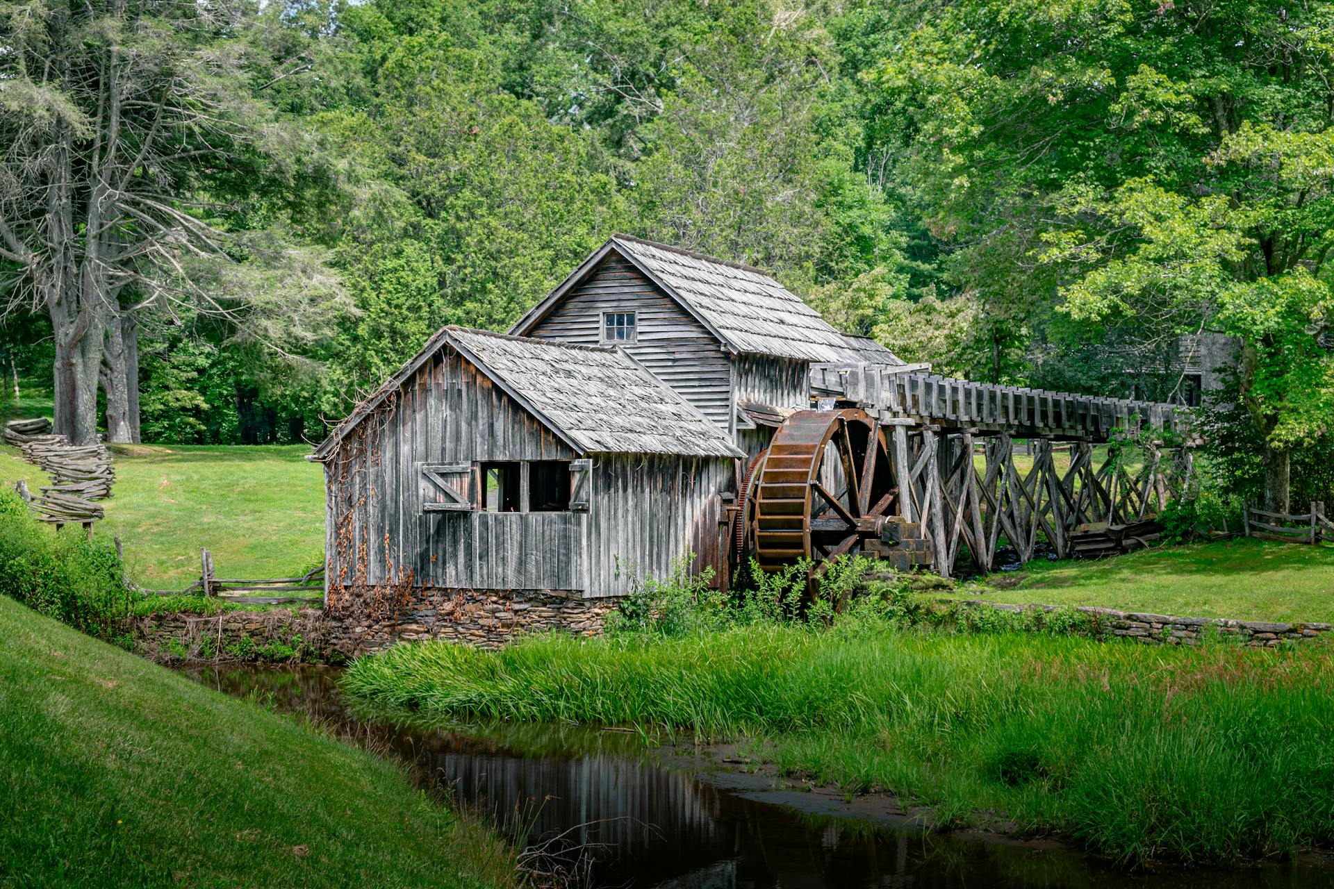 View of an Old Wooden Mabry Mill in Blue Ridge Parkway in Floyd County, Virginia