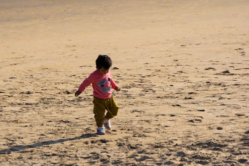 A Little Child Walking on a Beach