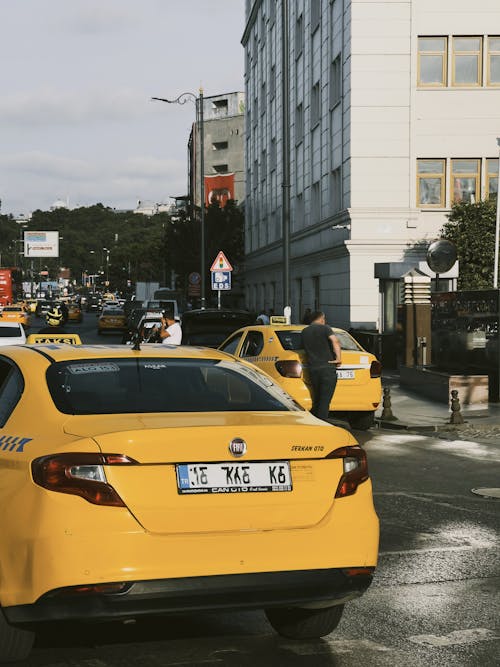 Yellow Taxi Cars on a City Street