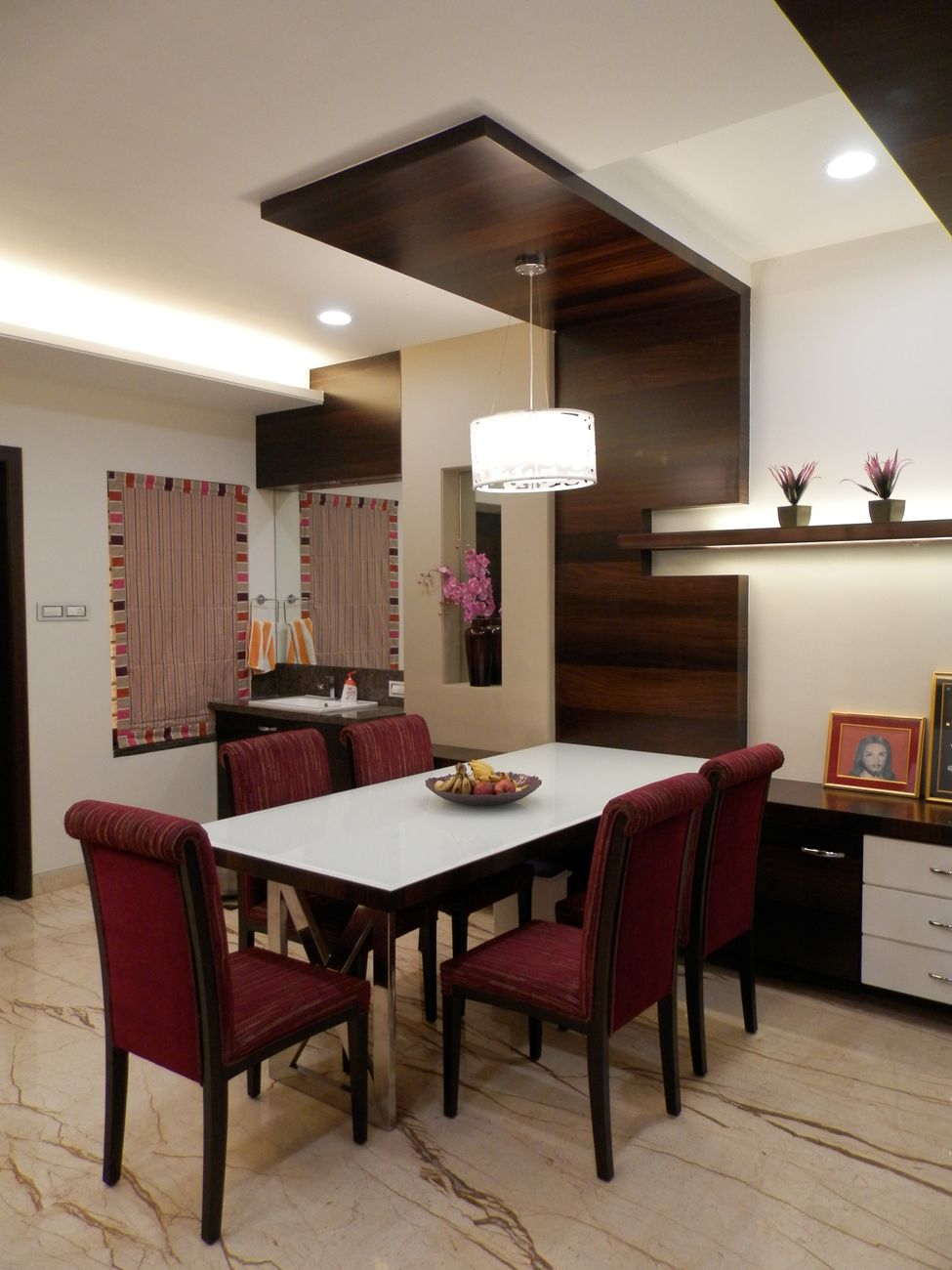 Contemporary dining room with sleek furniture and stylish decor. Ideal for interior design inspiration.
