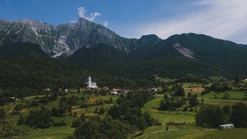 Landscape of a Valley with a Church in Dreznica, Slovenia