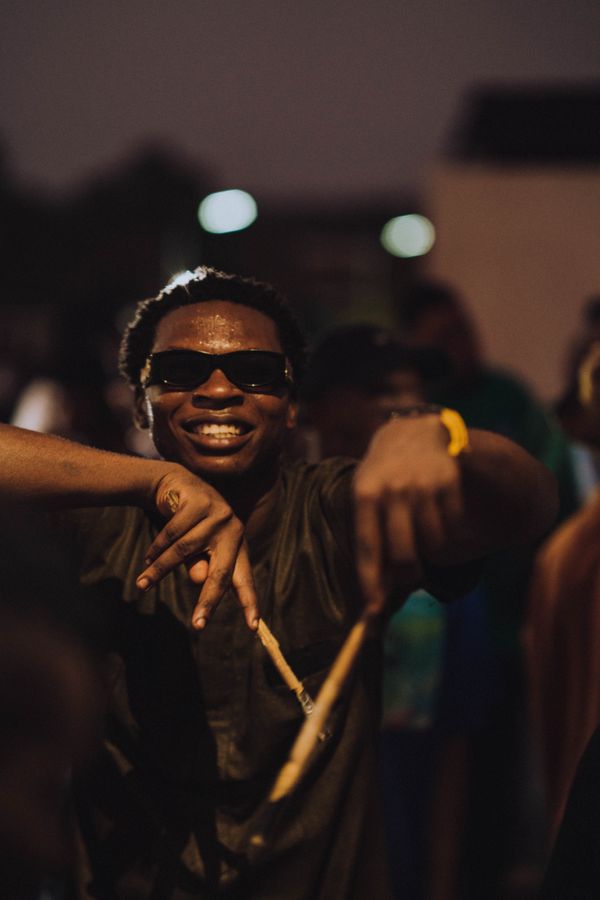 Drummer performing at a night event