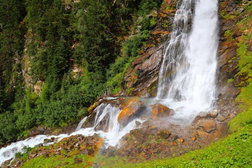 View of a Waterfall and a Rocky Cliff 