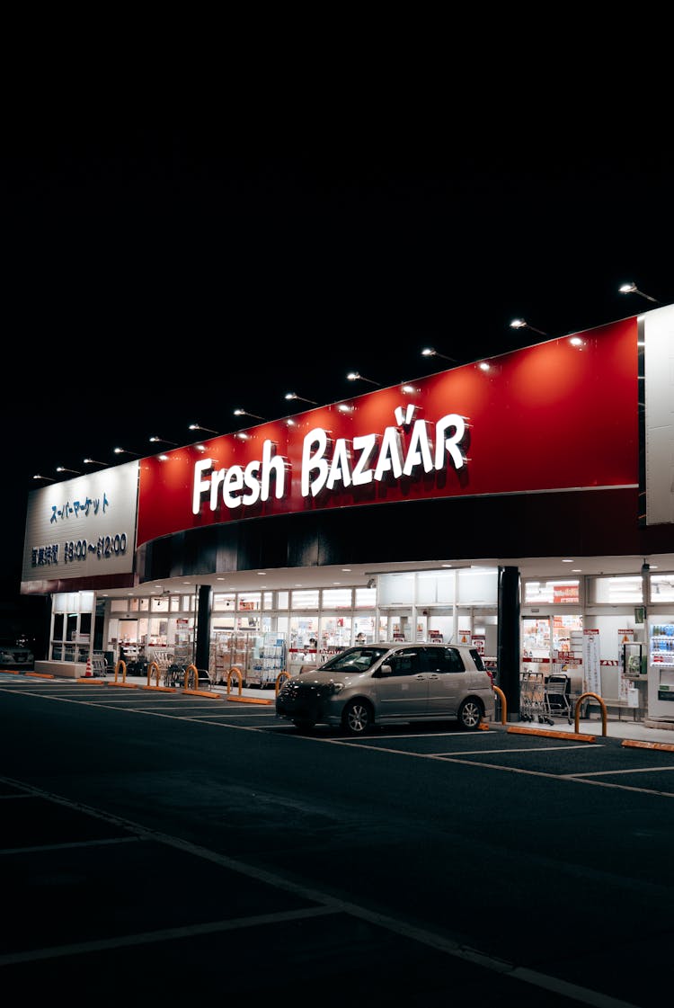 Fresh Bazaar Store At Night