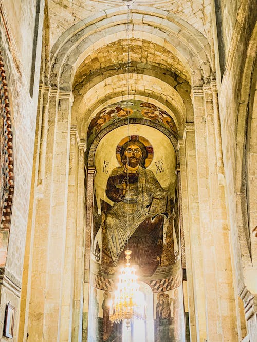 Traditional Religious Fresco of Jesus Christ in Svetiskshoveli Cathedral 