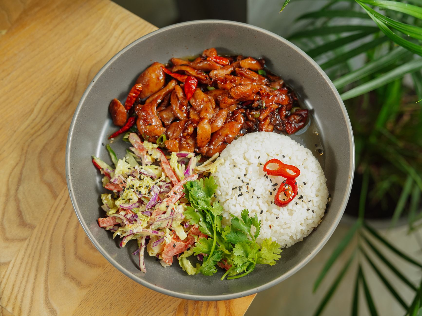 Sweet Chili Chicken Thighs with Rice & Slaw