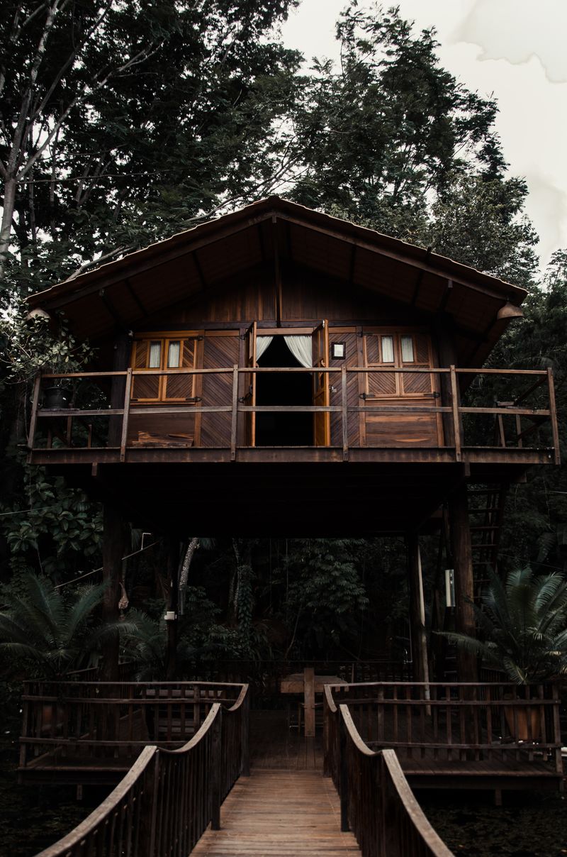 Casa del árbol de madera con terraza para familia en Santa Tecla
