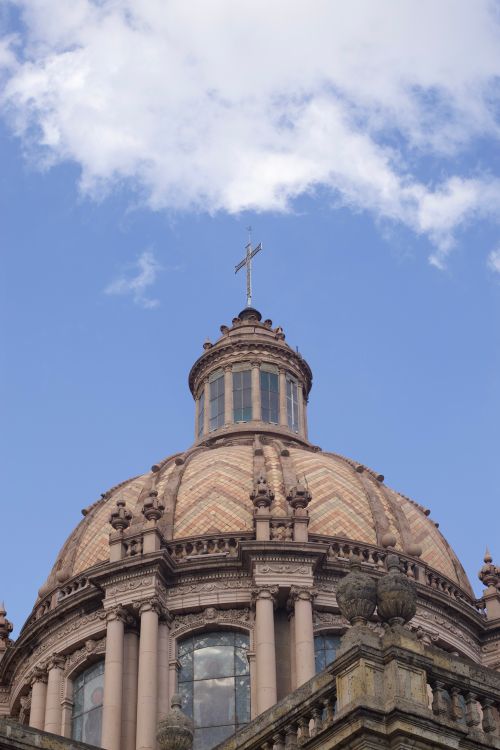 Free Stunning view of Guadalajara Cathedral dome with a cross under a clear blue sky. Stock Photo