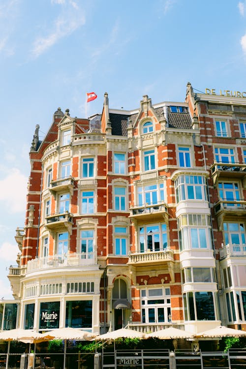 Facade of the Luxury Hotel De L Europe in Amsterdam, Netherlands