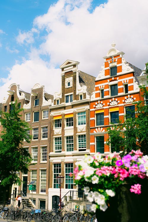 Facade of Colorful Buildings in Amsterdam, Netherlands 