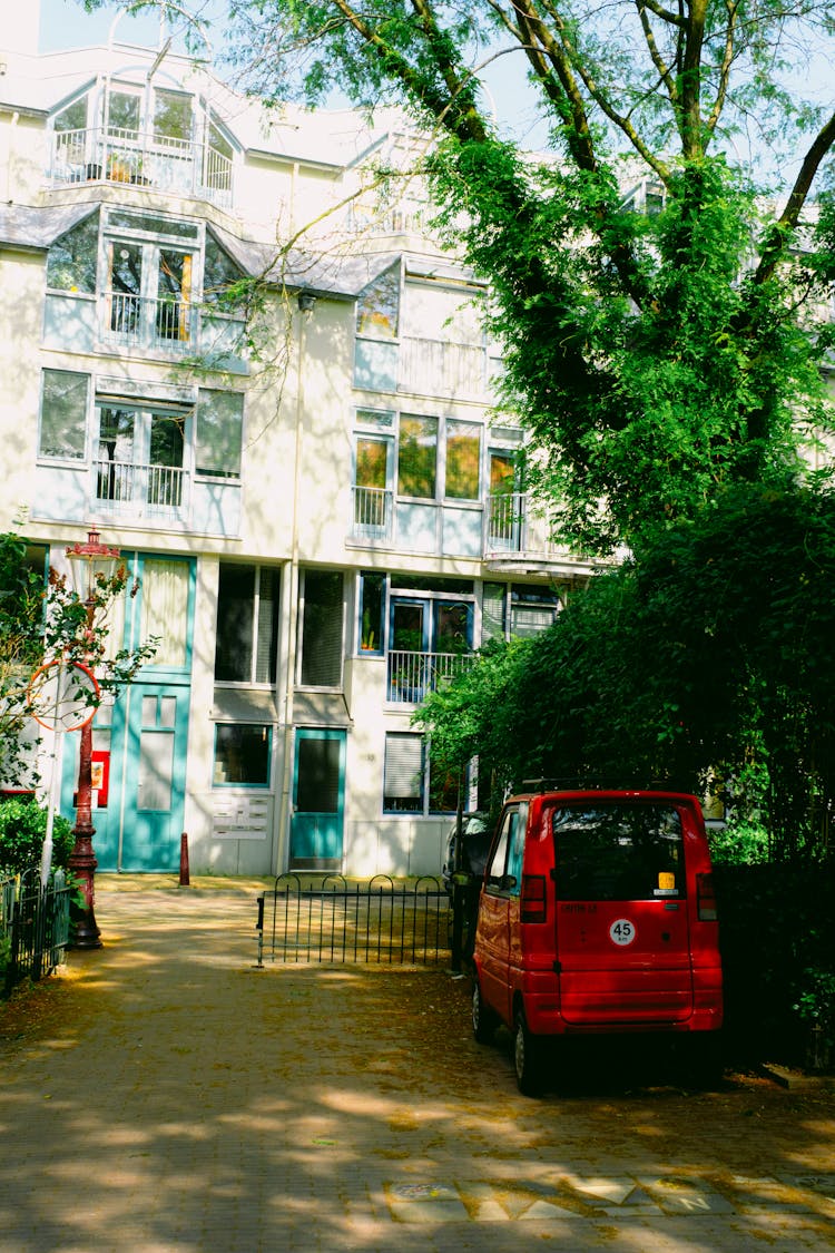 Car And Tree Near Building In Town