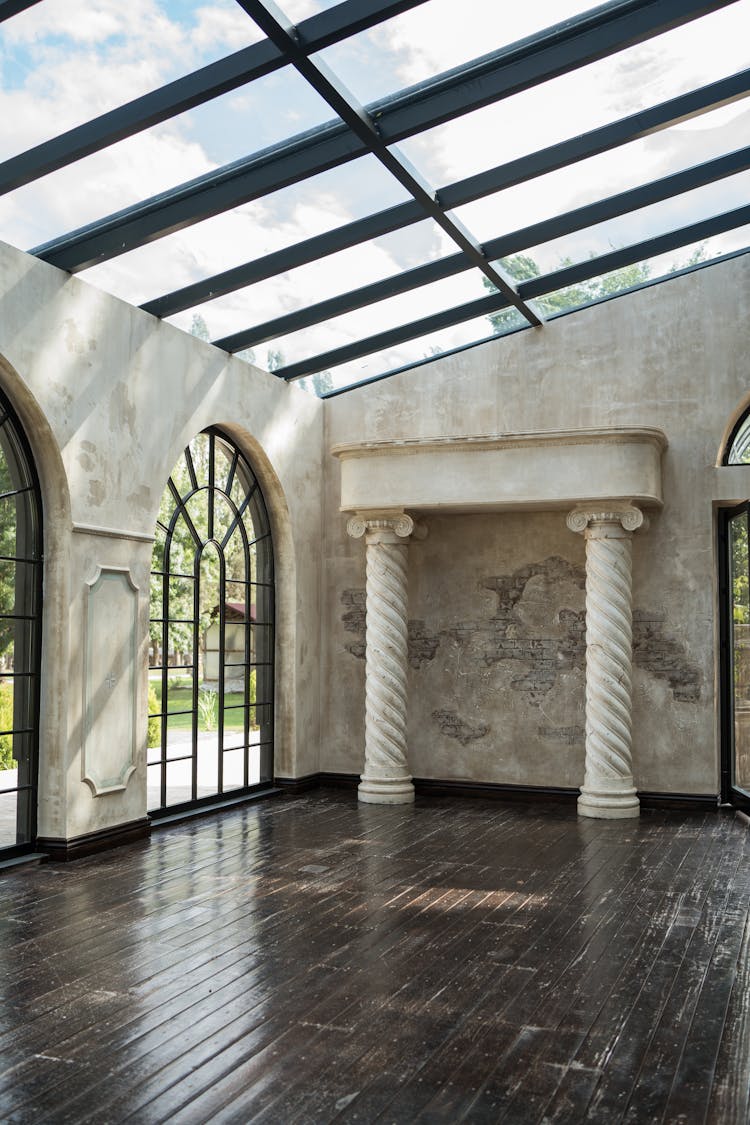 Empty Pavilion With Wooden Floor