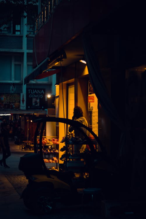 Man by Store at Night