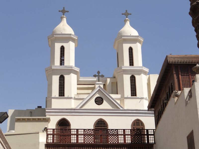 Twin bell towers of the Hanging Church in Coptic Cairo