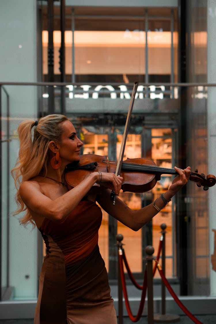 Young Woman Playing On Violin On Street