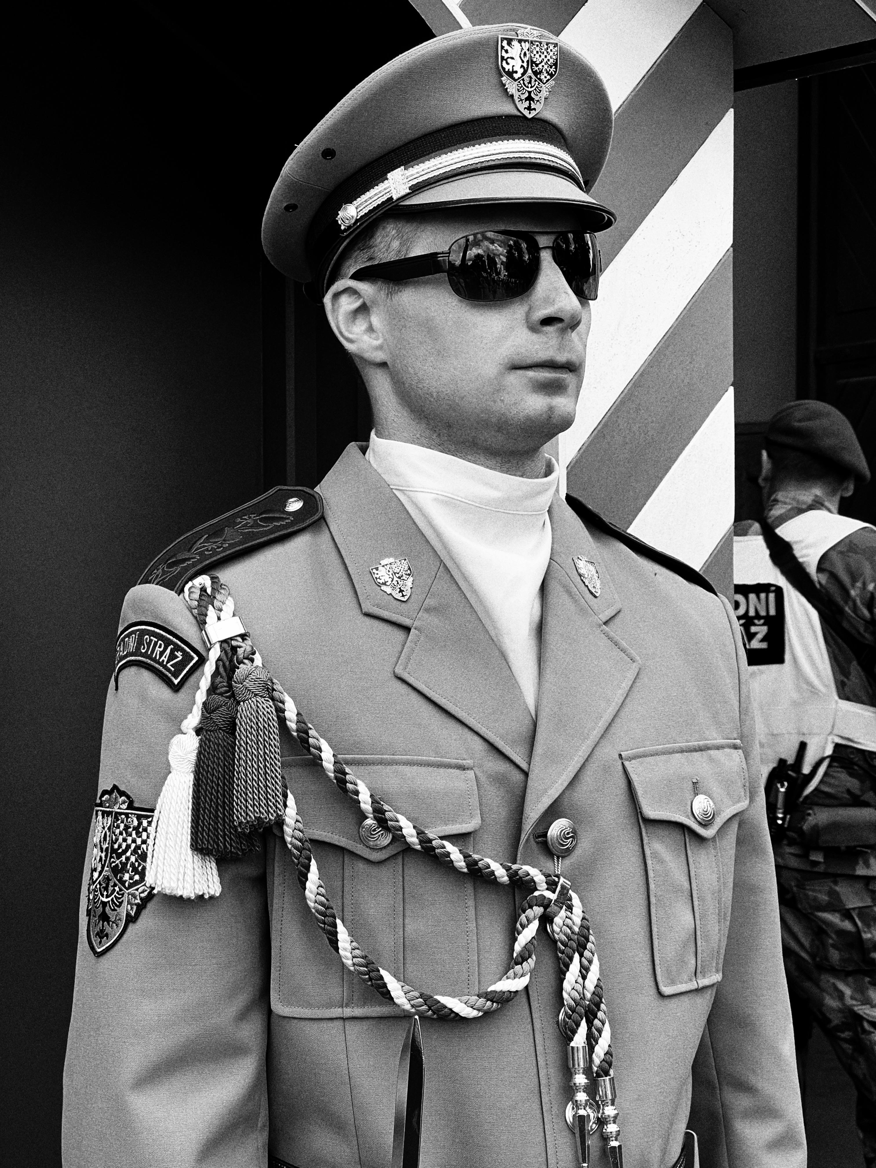 portrait of an officer in black and white