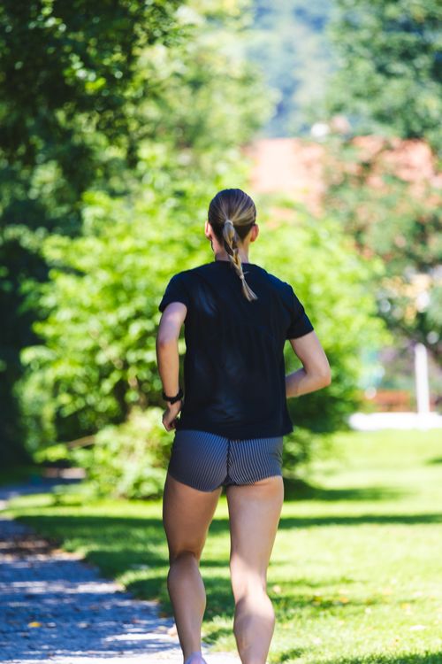 Priya jogging at month five — photo by Patrick on Pexels