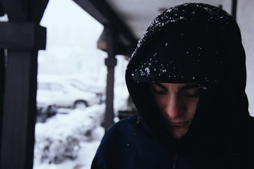 男士黑色連帽衫與雪
