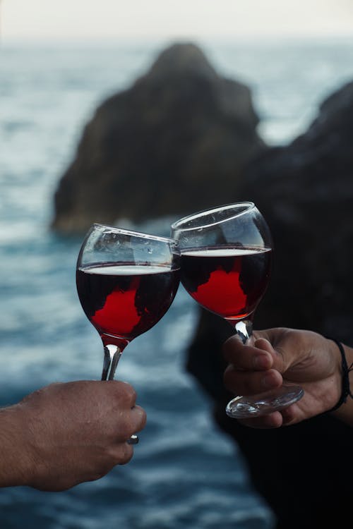 레드 와인, 바다, 바위의 무료 스톡 사진
