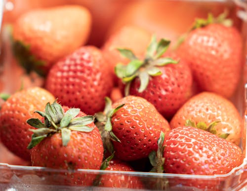 Gratis stockfoto met aardbeien, container, detailopname