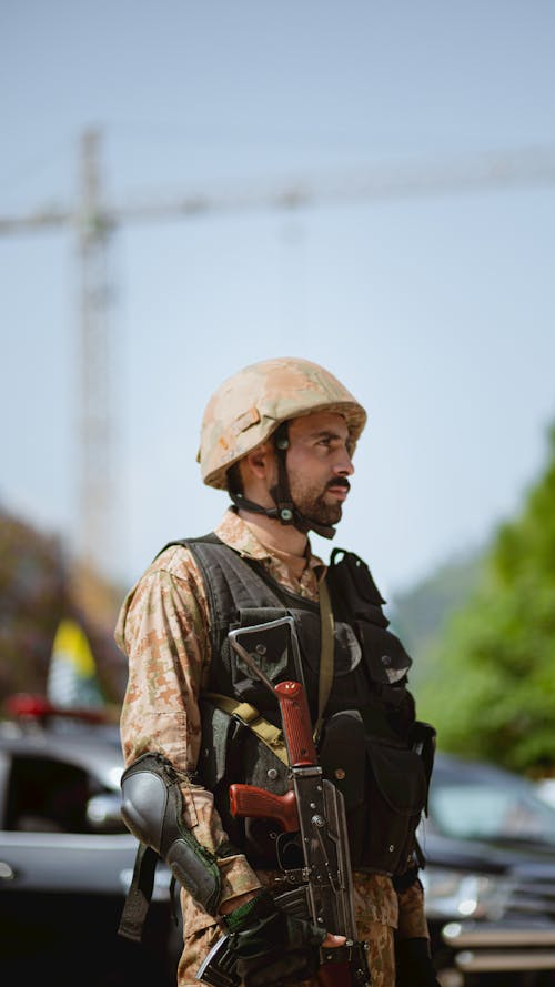 Portrait of Soldier Wearing Helmet