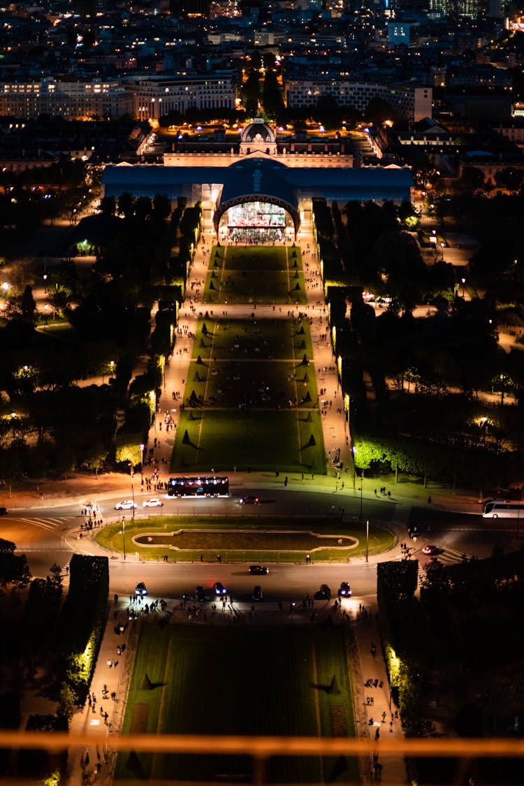 View Of Champ De Mars From The Eiffel Tower At Night 