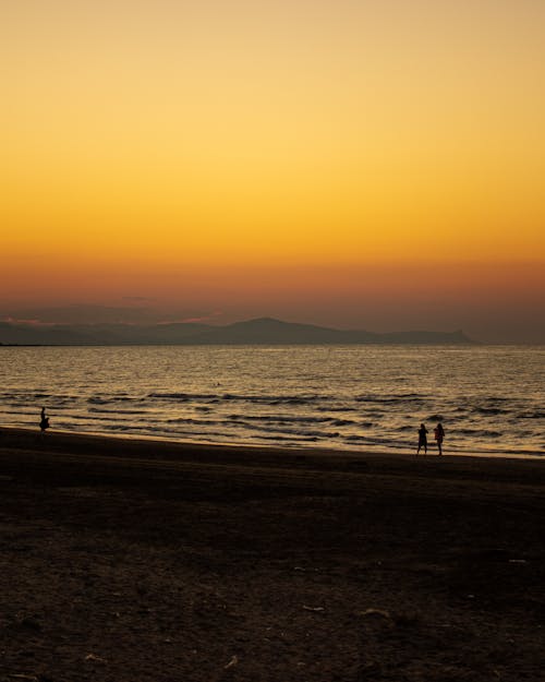 Golden Sky over Seashore at Sunset