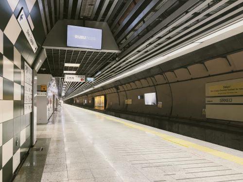 Free A modern urban metro station platform in Sirkeci, Istanbul, featuring sleek architectural design. Stock Photo