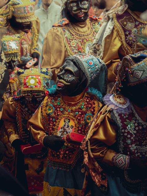 Free Participants in vibrant costumes at the Qhapaq Qulla festival in Cusco, Peru, showcasing rich Andean culture. Stock Photo