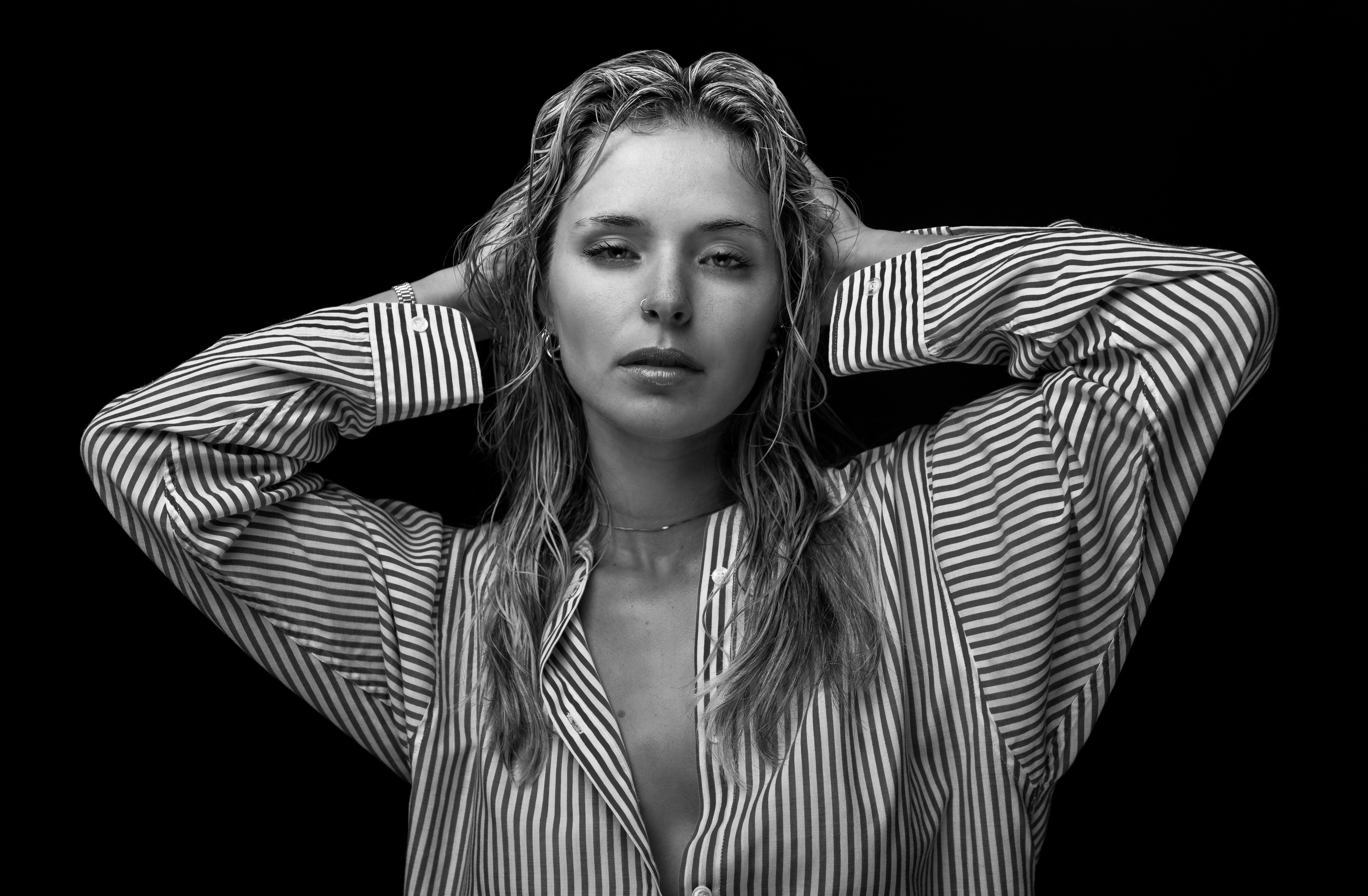 Portrait of Woman in Shirt in Black and White · Free Stock Photo