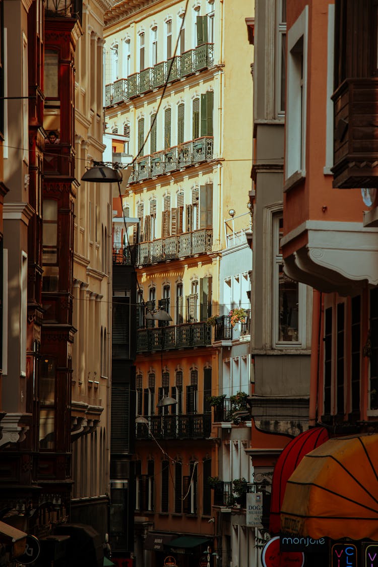 Apartment Buildings On City Narrow Street