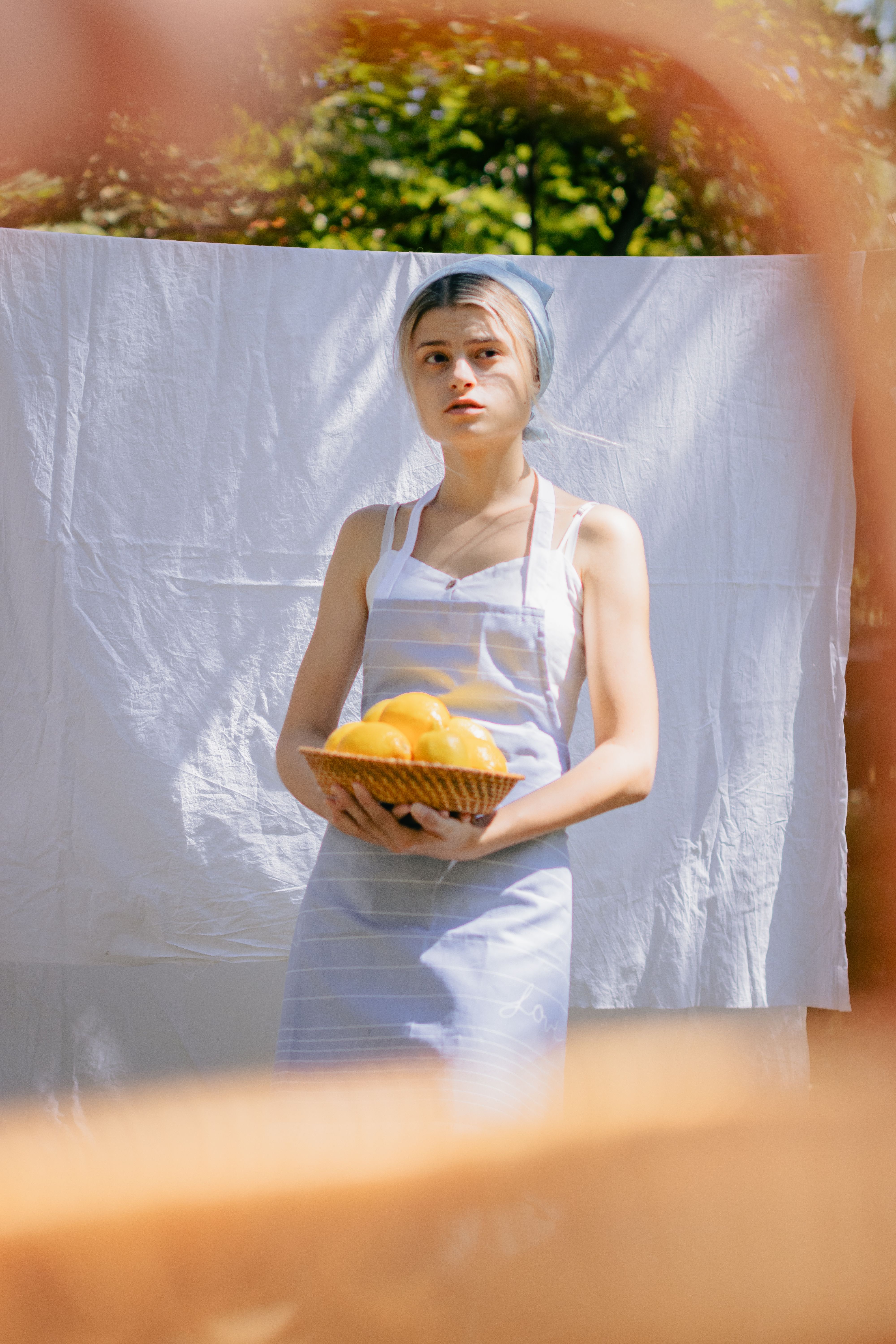 Blonde Woman Holding a Basket of Fruits · Free Stock Photo