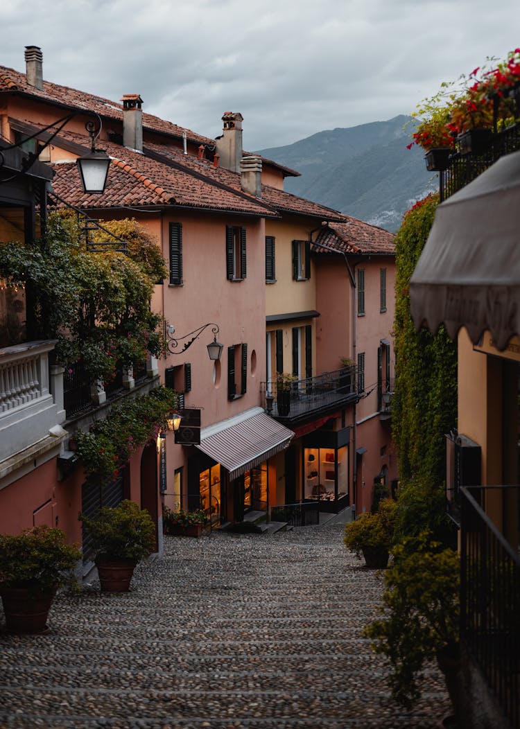 Paved Steps On Old Town Street On Sunset