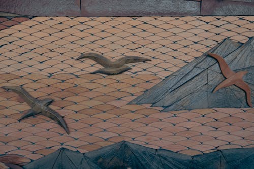 Mural of Birds over Wall Tiles